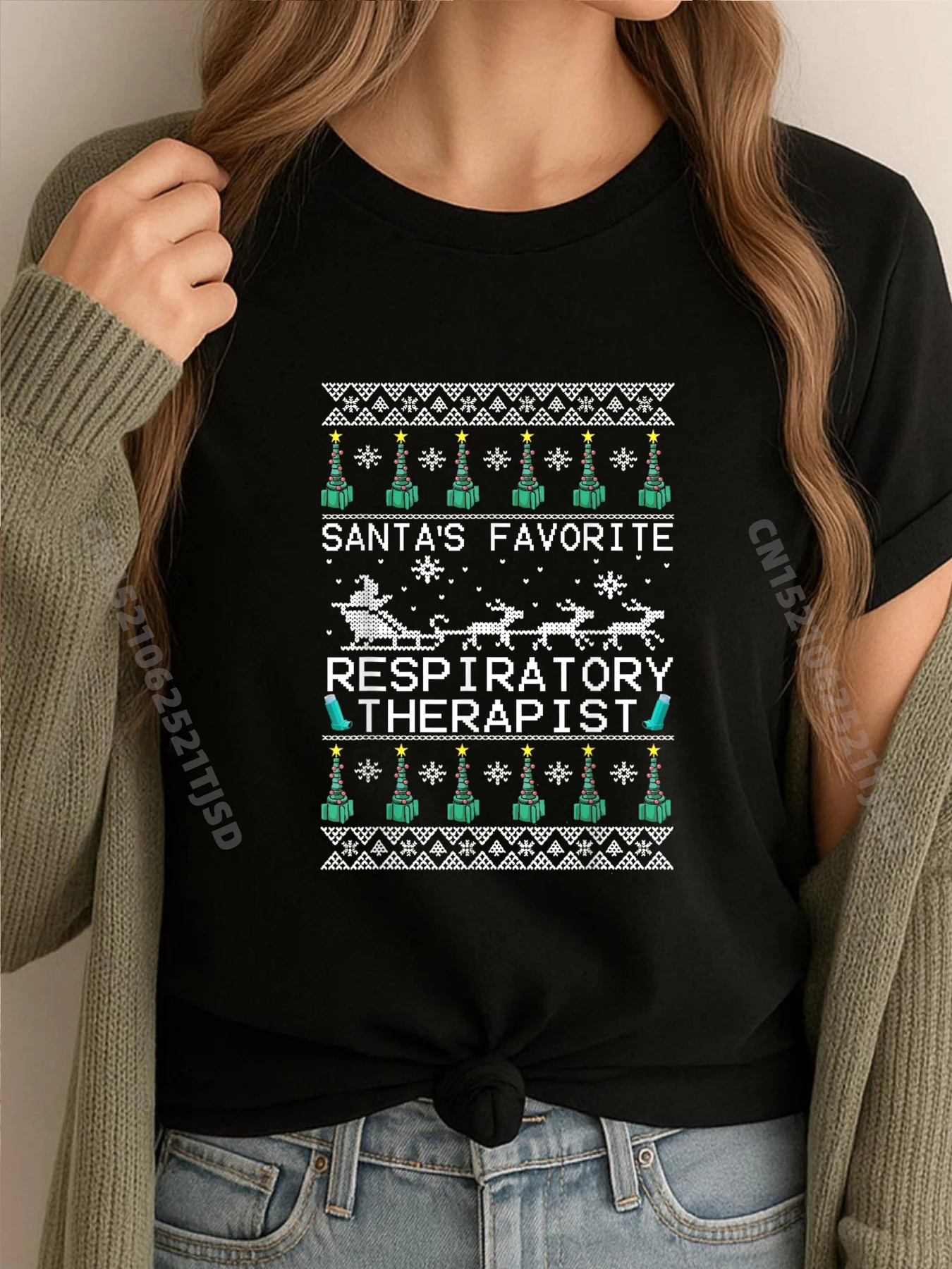 

Санта-С, любимый респираторный терапевт, Рождественская футболка с принтом медсестры, женская футболка с короткими рукавами, мытая футболка ко Дню матери