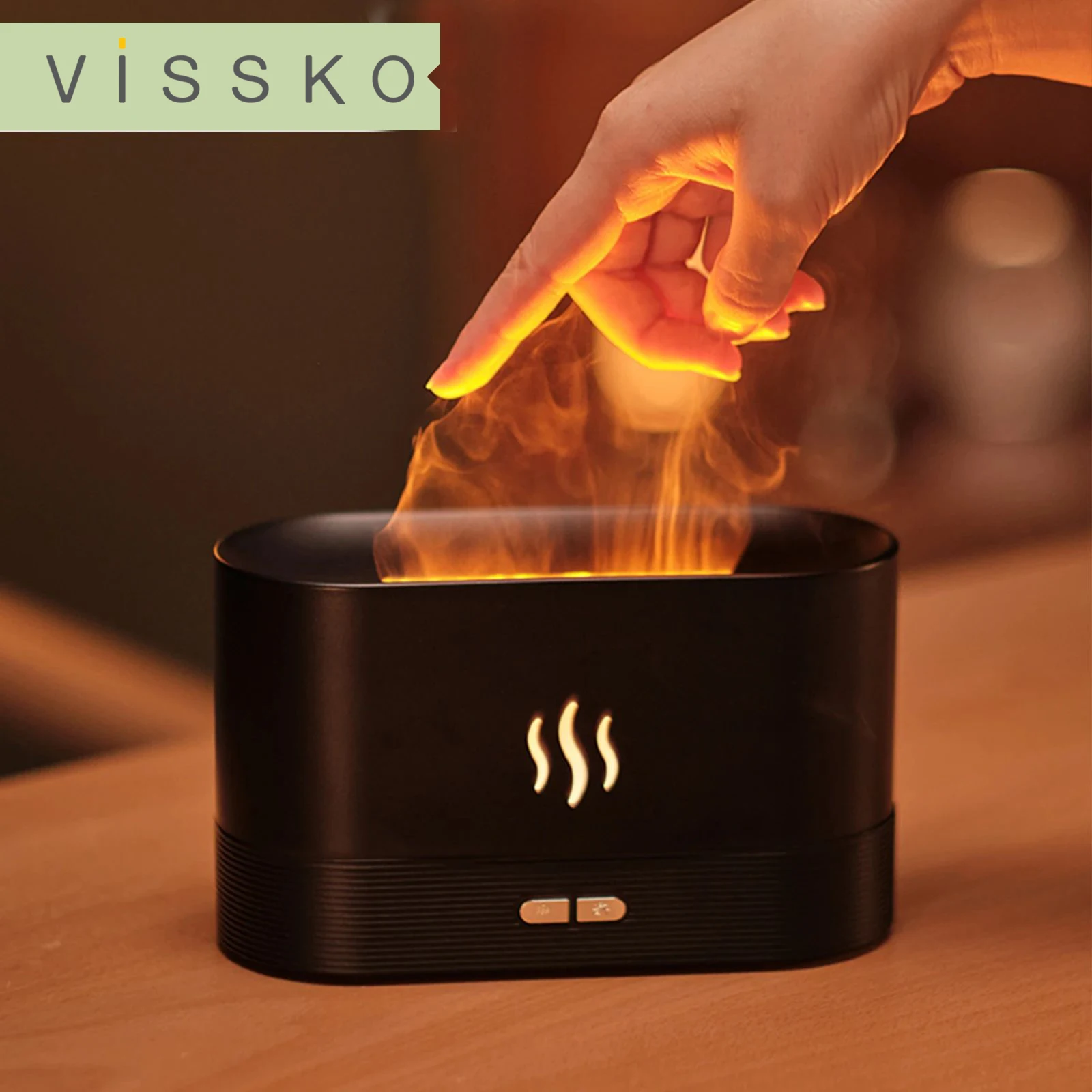 Vissko Flammen aroma diffusor 180ml Luftbe feuchter Ultraschall Aroma therapie Cool Mist Maker 7 Farben Flammen lampe Humificador für zu Hause