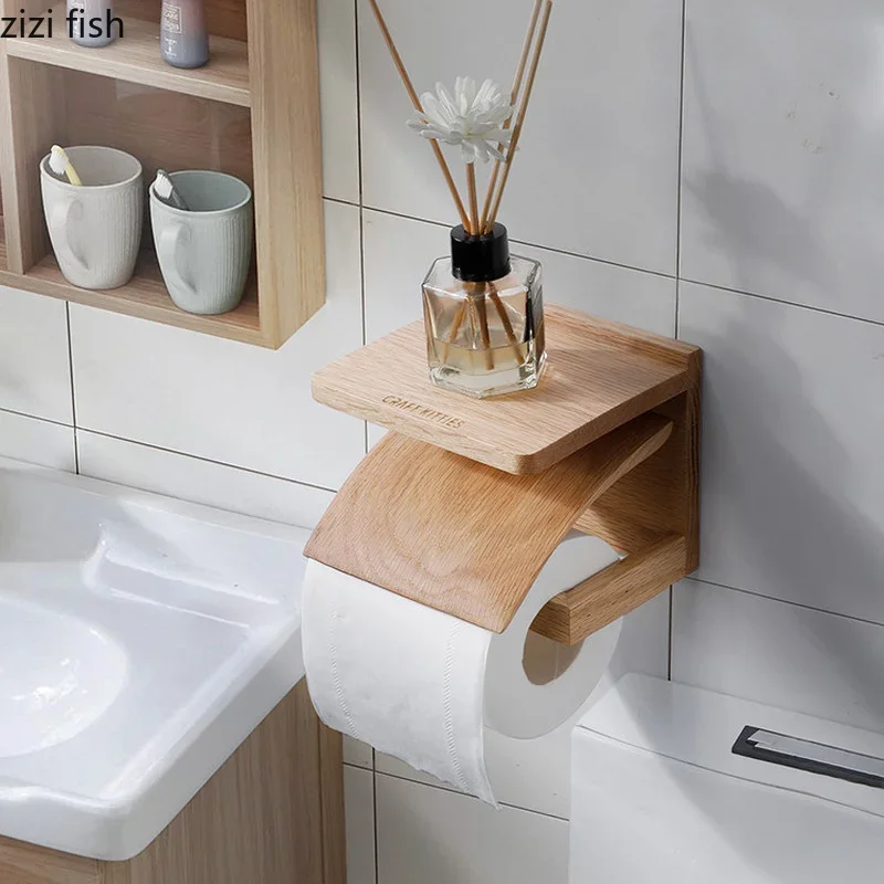 

Solid Wood Tissue Holder Toilet Paper Towel Rack Wall-mounted Toilet Roll Holder Napkin Holders Tissue Box Storage Rack Shelf