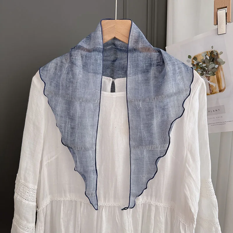 

%linen scarf women, color-blocked, tie-dye, striped, breathable,-protective, vintage artistic small sca