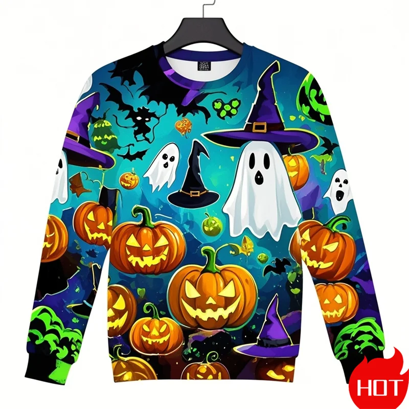 

Hararjuku 3D Printing Horror Happy Halloween Sweatshirts Pumpkins Graphic Round Neck Hoodie Kid Funny Streetwear Clothing Tops