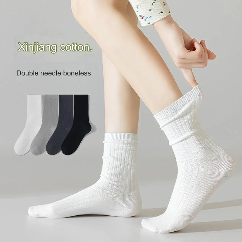 Striped Socks Woman Solid Color Simple Versatile Exquisite Boneless Casual Sports Socks Breathable Cotton Comfortable Harajuku