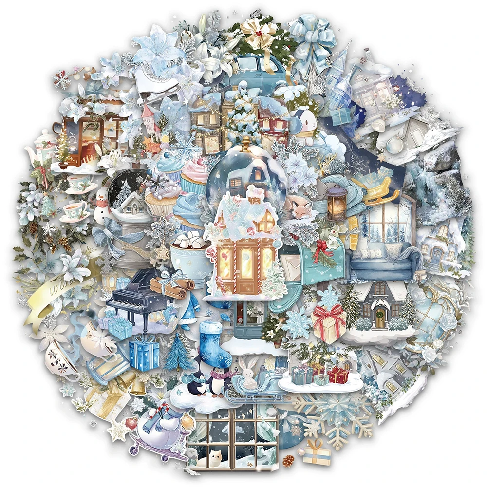 

10/30/50pcs Transparent Cute Watercolor Winter Cartoon Stickers Aesthetic DIY Notebook Phone Suitcase Artsy Graffiti Sticker Toy