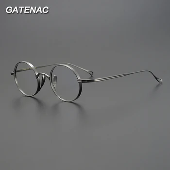 남성 및 여성용 빈티지 순수 티타늄 안경테, 레트로 라운드 작은 얼굴 안경테, 일본 럭셔리 브랜드 디자이너 안경 