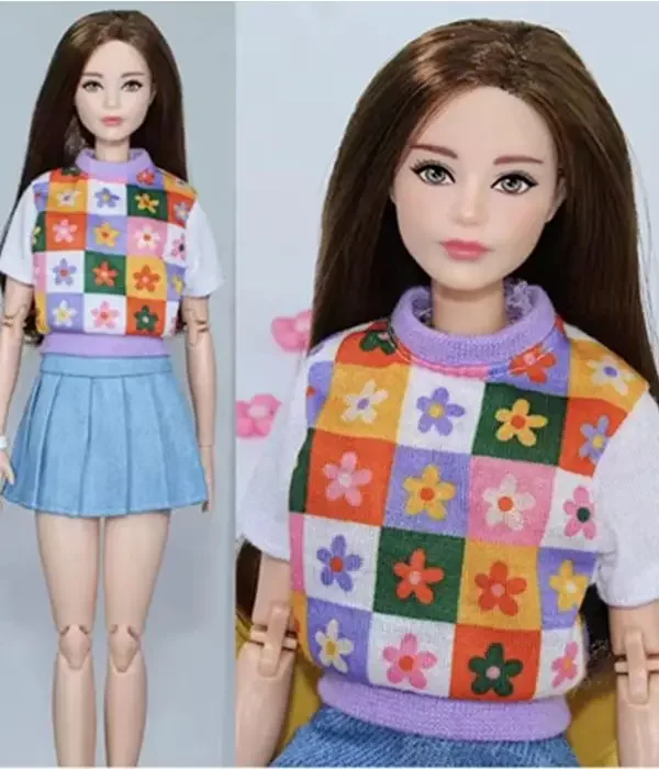 Flower Plaid Shirt Jeans Skirt 1/6 Doll Clothes For Barbie Outfits For Barbie Dress 11.5