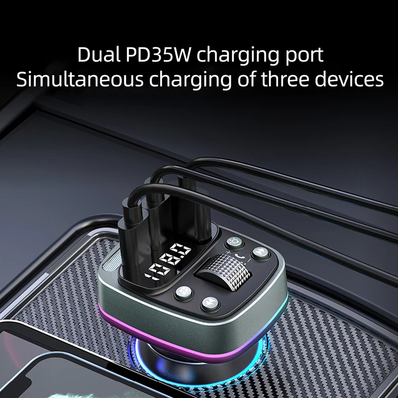 FM transmitter Bluetooth 5.4 car MP3 music player USB flash drive lossless car charger dual PD35W fast charging handsfree