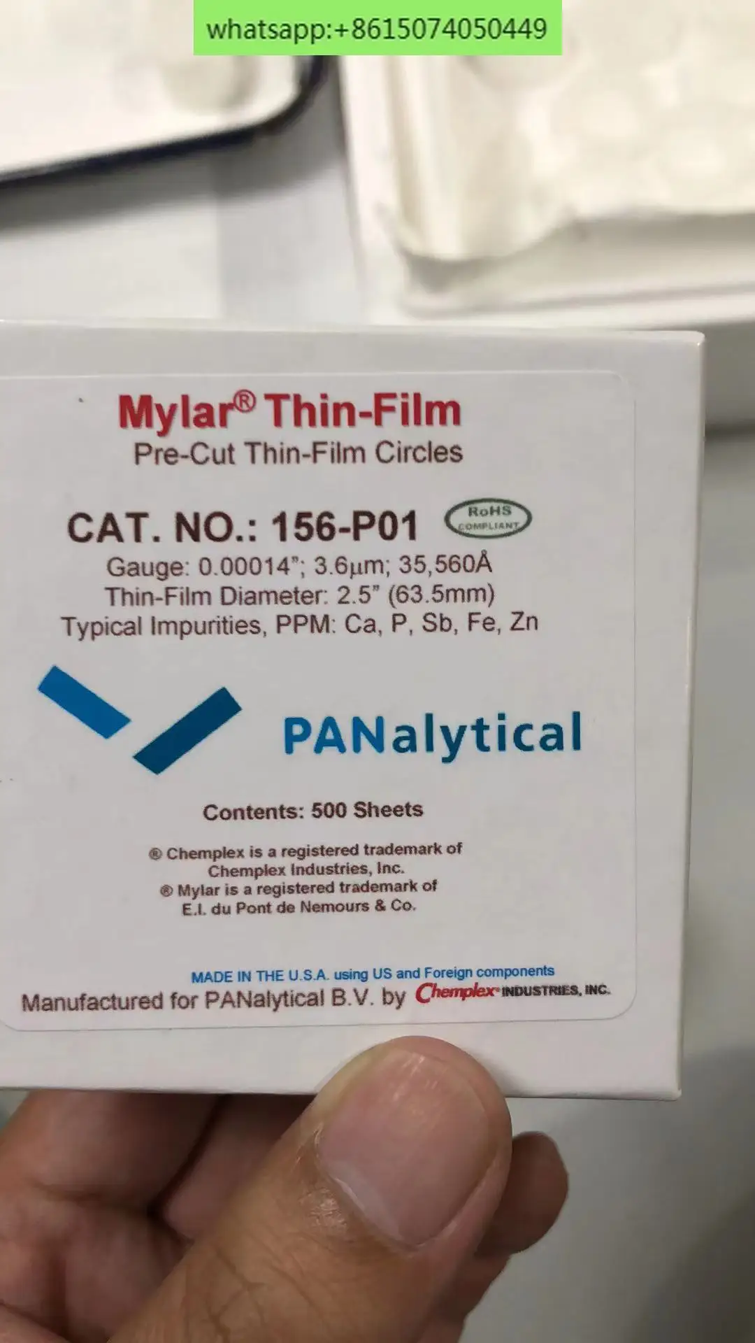 Panaco 156-P01 Sample Film Mylar XRF Mylar X Ray PANalytica