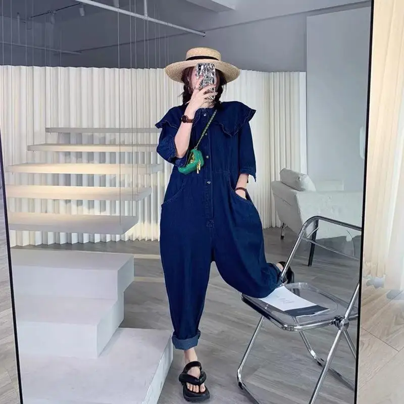 

Большие размеры 300, сумка в стиле ретро, антивозрастной ор Све, свободные джинсовые брюки Rer, женские повседневные длинные брюки, летние корейские брюки с высокой талией