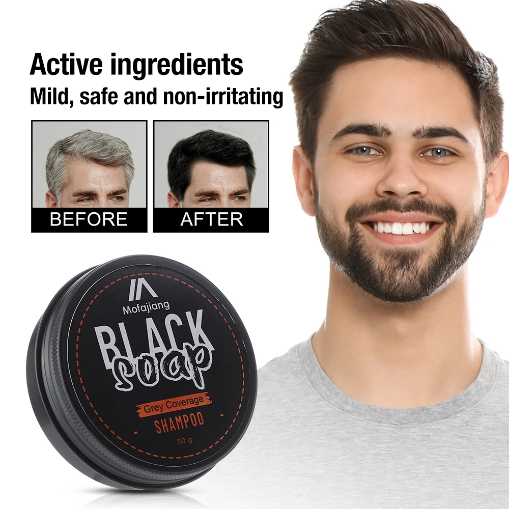 

Men's Black Hair Soap Hair Darkening Soap Shampoo Bar Fast Effective Repair Gray White Color Dye Hair Body Natural Organic