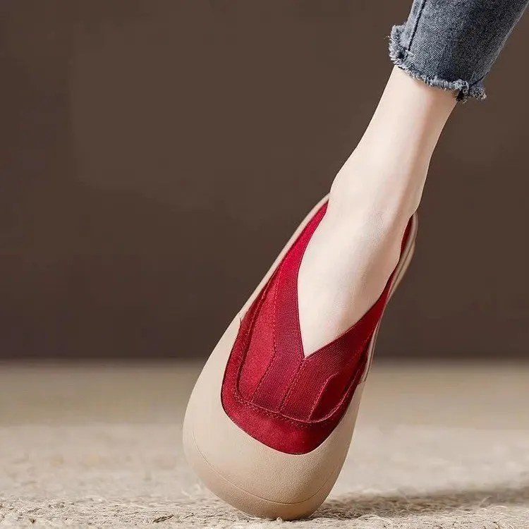 Women's Slip-On Loafers Soft Leather Comfortable Flat Bottom Casual Shoes Spring 2025 Fashion Trend Red Slip-On Flats