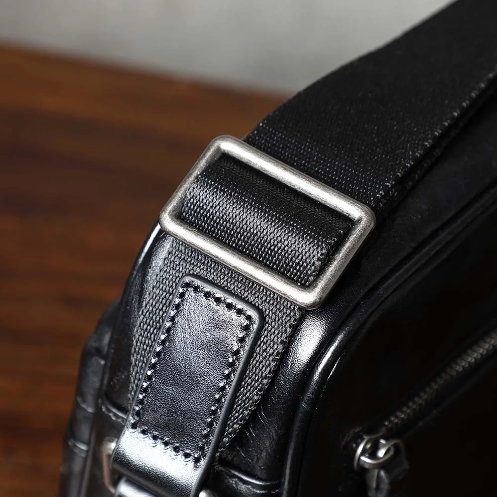 Echte Leder-Umhängetasche für Herren, einfache Rindsledertasche, hochwertiges, pflanzlich gegerbtes Leder, modischer Casual-Stil. – Detail 11