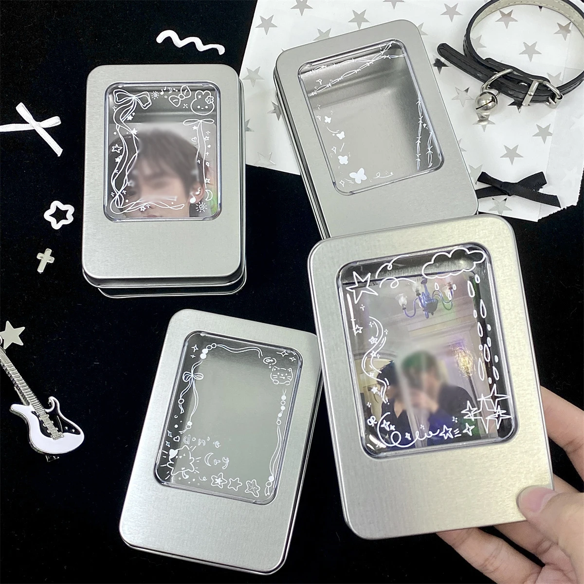 Kpop Photocard Holder Tinplate Card Storage Box Photo Album Case Container Idol Display Card Organizer Desktop School Stationary