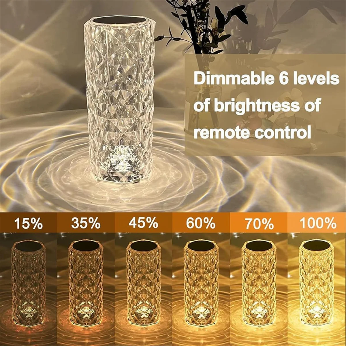 

New 16 Colors Rose Rays Crystal Diamond Table Lamp, Crystal Diamond Rose Table Lamp,USB Charging Touch Lamp