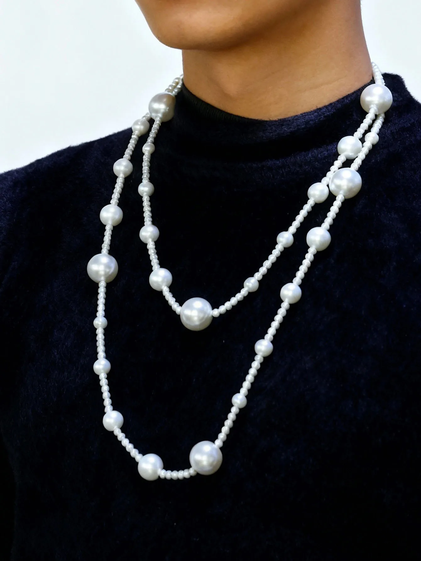 

2026 New Handmade 2A Glass Pearl Combination Fashion Men's and Women's Sweater Chain Jewelry