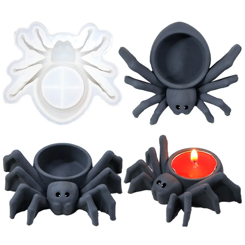 DIY Spider Candlestick Silicone Mold Halloween Epoxy Resin Candle Holder Molds Animals Series Spider Candle Mould Home Decor