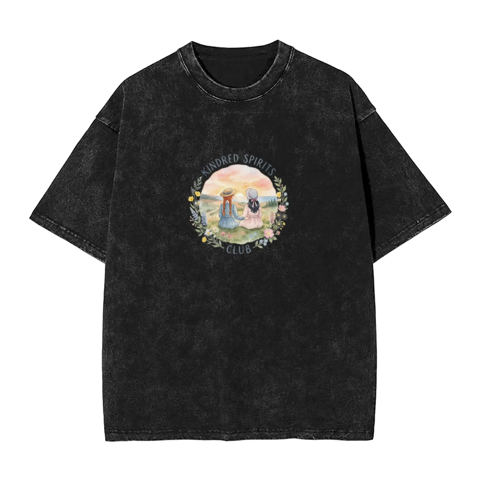 Kindred Spirits Club Anne Diana Sunset Ocean Watercolor  Classic Stylish A Vintage Oversized Cotton Unisex T-Shirts