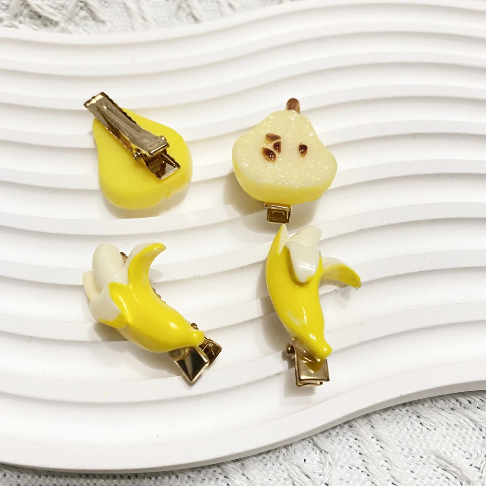 4pcs Small Simulated Fruit Hair Clips Funny Pear Hairpins Cute Banana Hair Clip Kawaii Pitaya Women Girls Hair Accessories