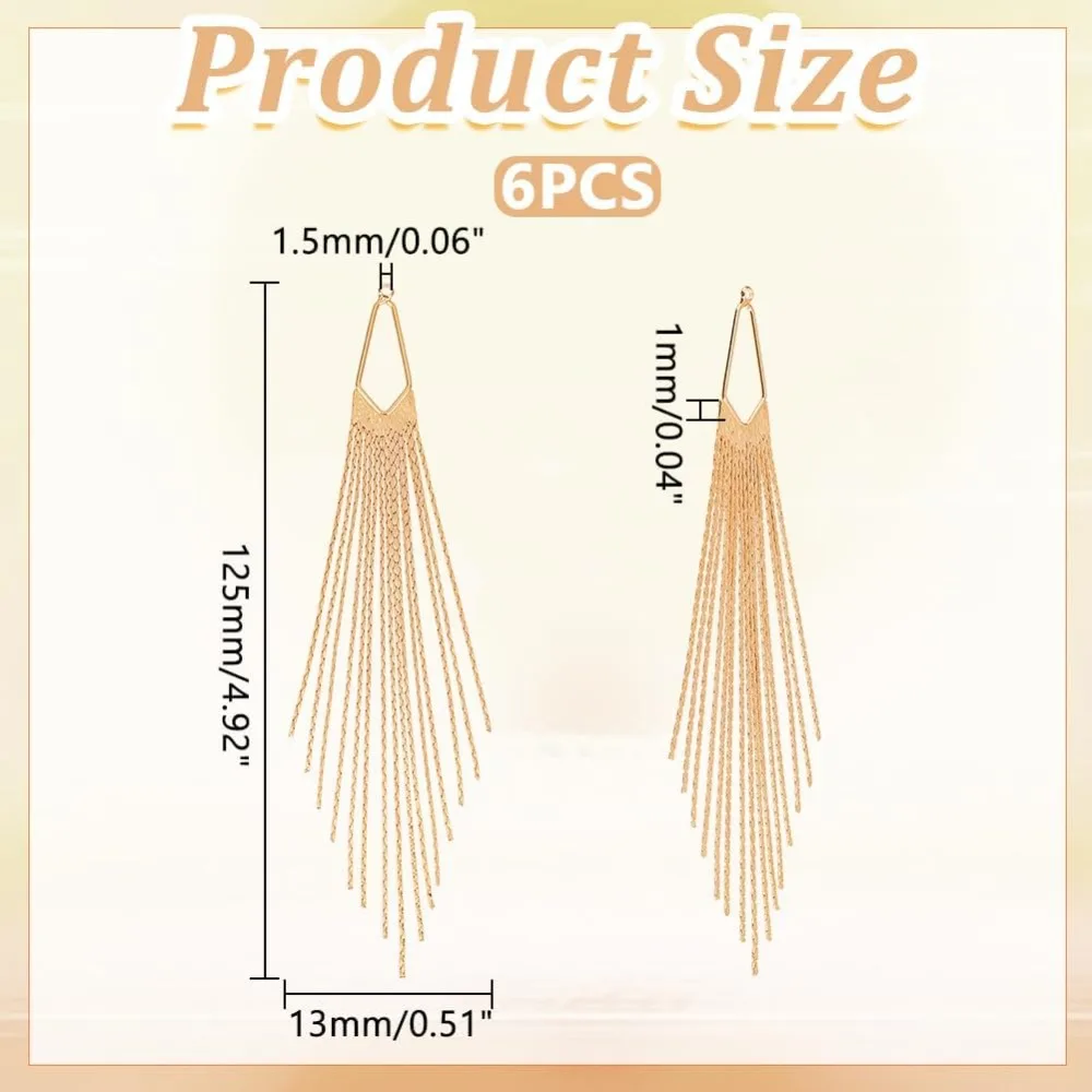 6pcs 18K Gold Plated Tassel Pendants Drop Fringe Dangle Earrings Pendant Accessorie Charm Rhomboid Long Tassel Ornaments