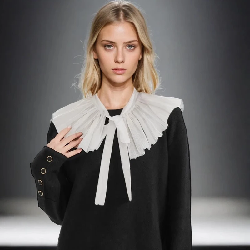 

White Lace Up Shawl Women Cape Detachable Skirt Decoration Lapel Collar Neck Scarf Wrap Fake Collar Clothes Accessories