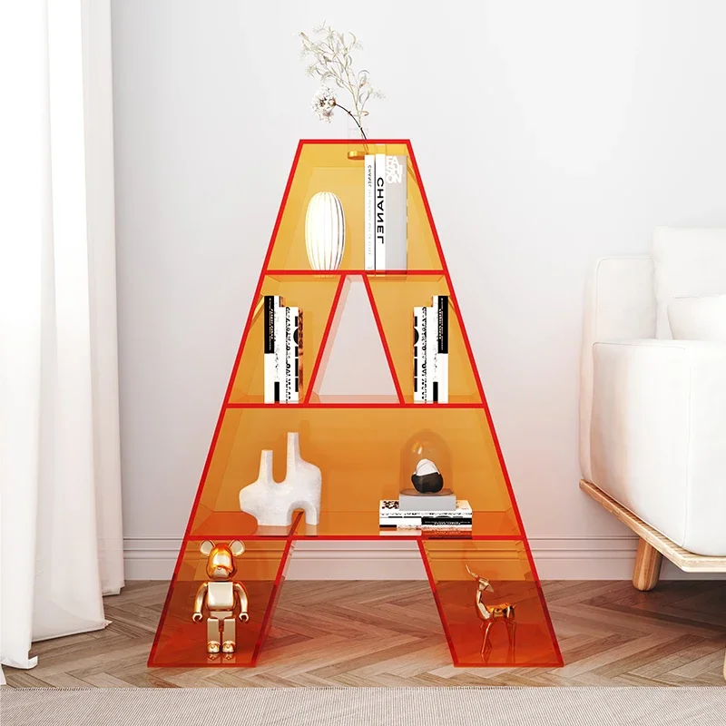 Acrylic light luxury creative letter A word bookshelf household living room storage display multi-layer floor storage rack