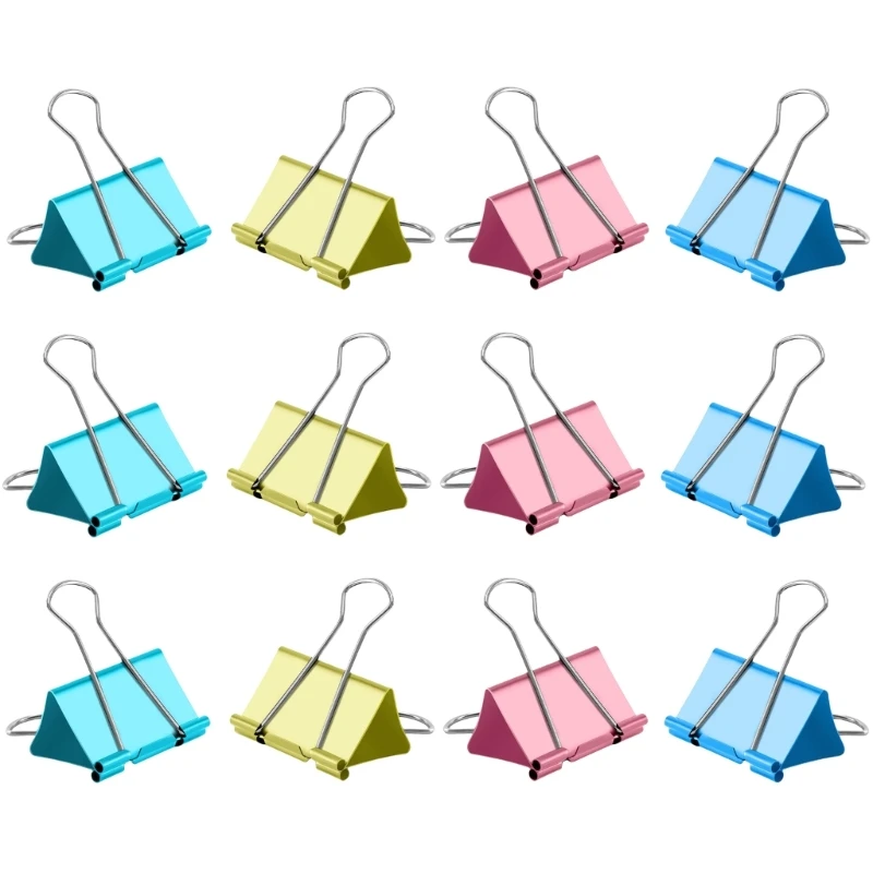 20CB 12 Pieces Foldback Clips Binder Clips Writing Paper Clips Stationary Clips Money Paper Clamps 25mm/32mm/41mm/51mm