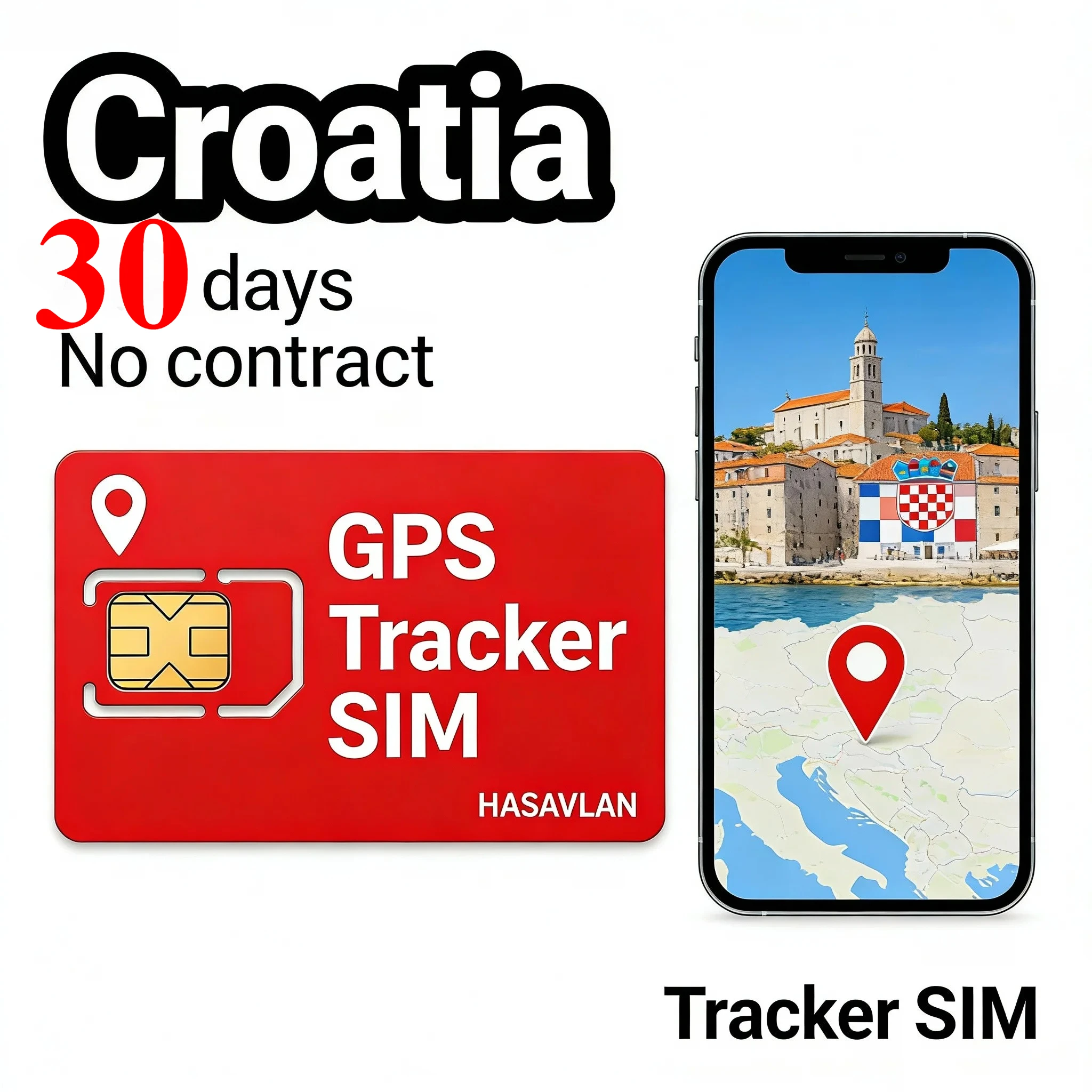 SIM Card Tracker GPS, 30MB/30 Days, Tri-cut 4G LTE GPRS M2M Roaming No Contract for C09 TK403, ZOVAGOLO CROATIA