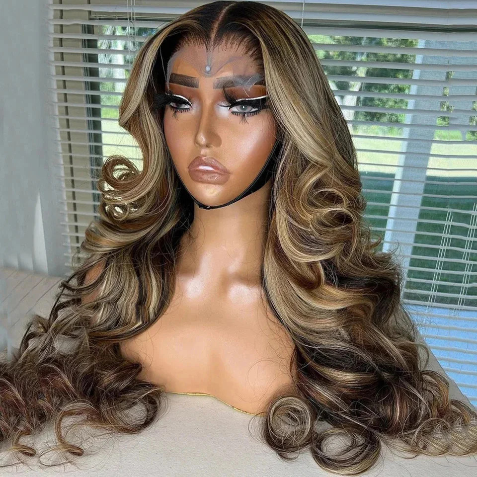 

28" Highlight Blonde Body Wave 5x5 Silk Base Jewish Human Hair Wig With Baby Hair HD Lace European Hair Preplucked Daily Wig