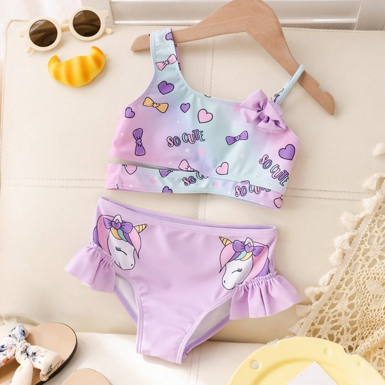 2026 Little Girls Swimsuit High Waist Bikini Ruffle Swimwear Female Solid Children Bathing Swimming Swim Suit 4-7Y view 5