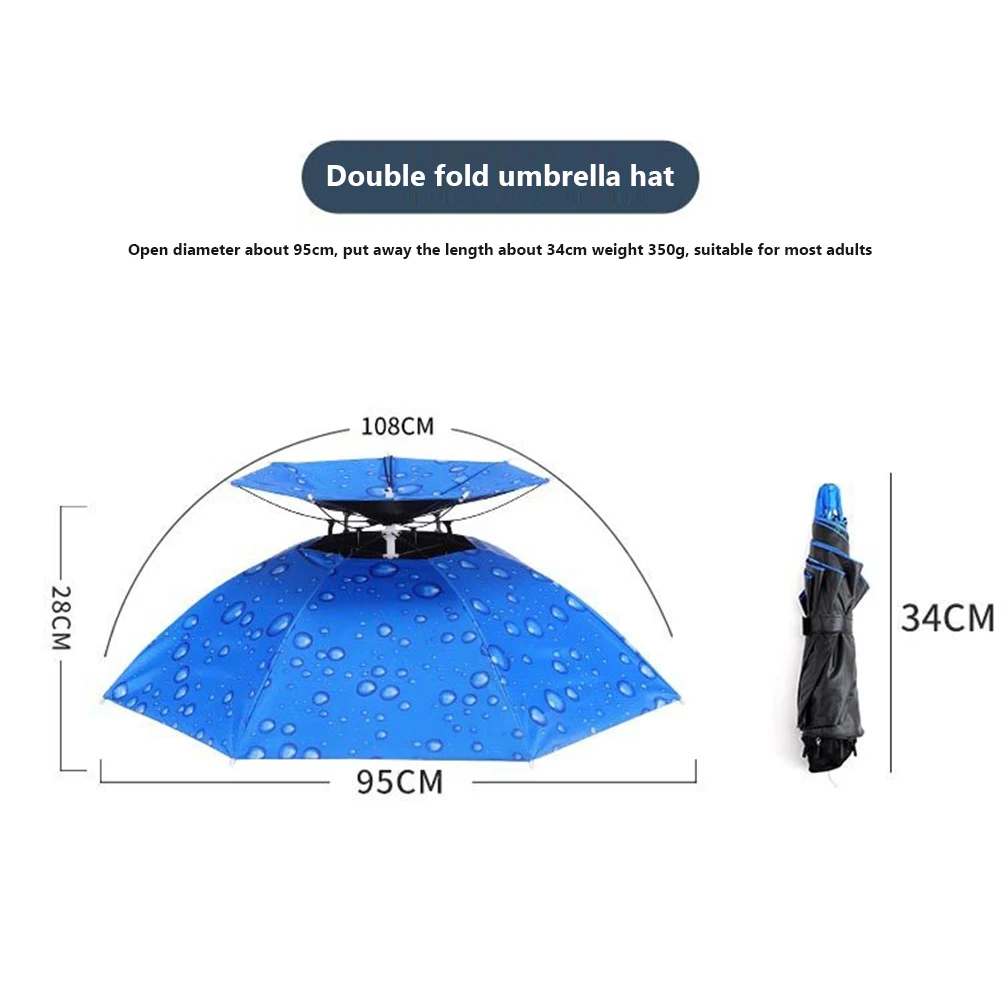 Men Women Folding Umbrella Hat Outdoor Large Fishing Umbrella Cap Double Layer Rain Protection Umbrella Adjustable Headwear