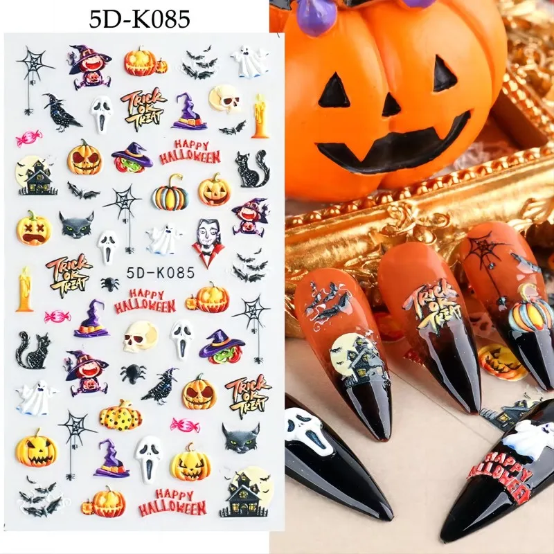 5d hellblaue Spinne geprägt Nagel aufkleber Design Halloween Tausend füßler rot Augapfel Kunst Dekorationen Schieber Nagel Aufkleber