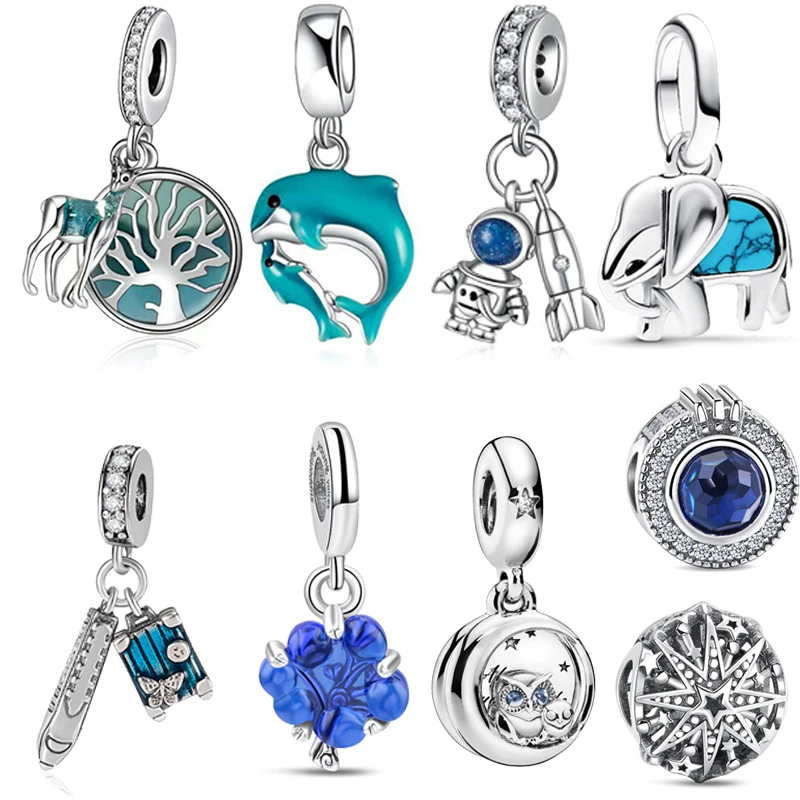 

Бусины из стерлингового серебра 925, последняя подвеска из синей серии, персонализированный красивый женский оригинальный браслет «сделай сам»