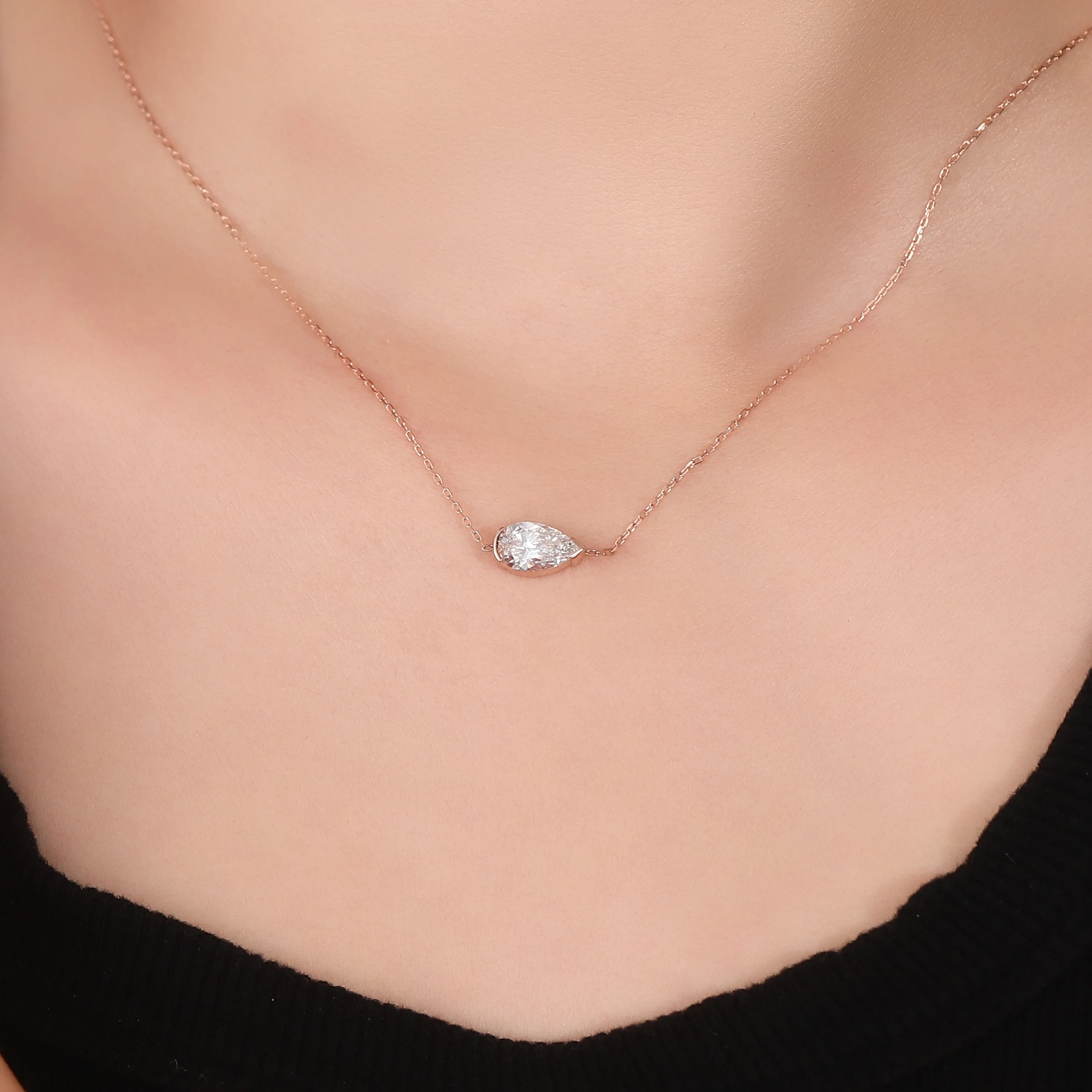 Provence 1.5 CT Pear Cut Pendant for Women Lab Grown Diamond Necklace for Mom 10K Solid Gold Women's Solitaire Drop Pendants