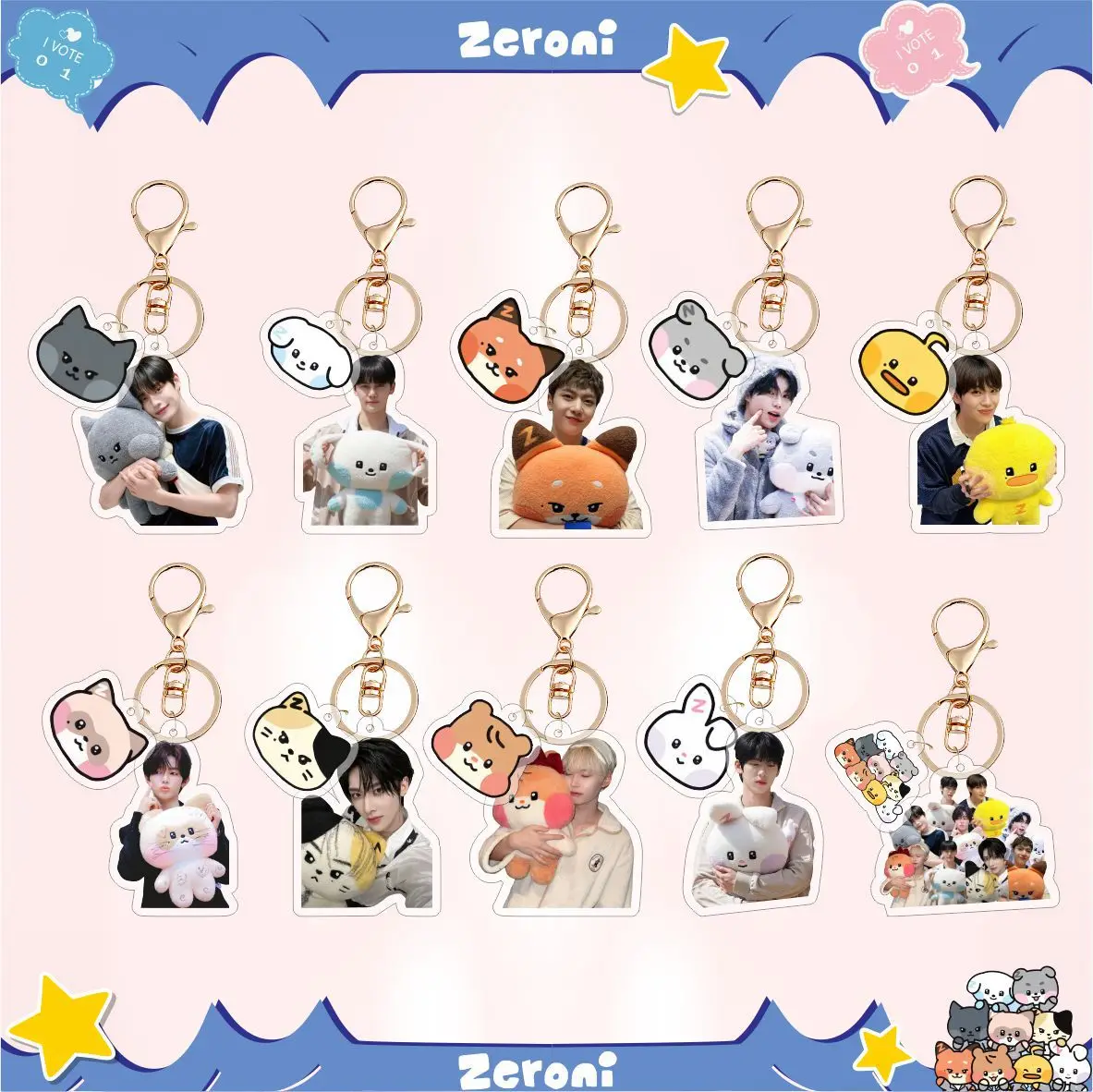 KPOP ZB1 New Cartoon Acrylic Keychain GUNWOOK GyuVin TaeRae Bag Accessories JiWoong HanBin ZhangHao Ricky Fans Collection Gifts