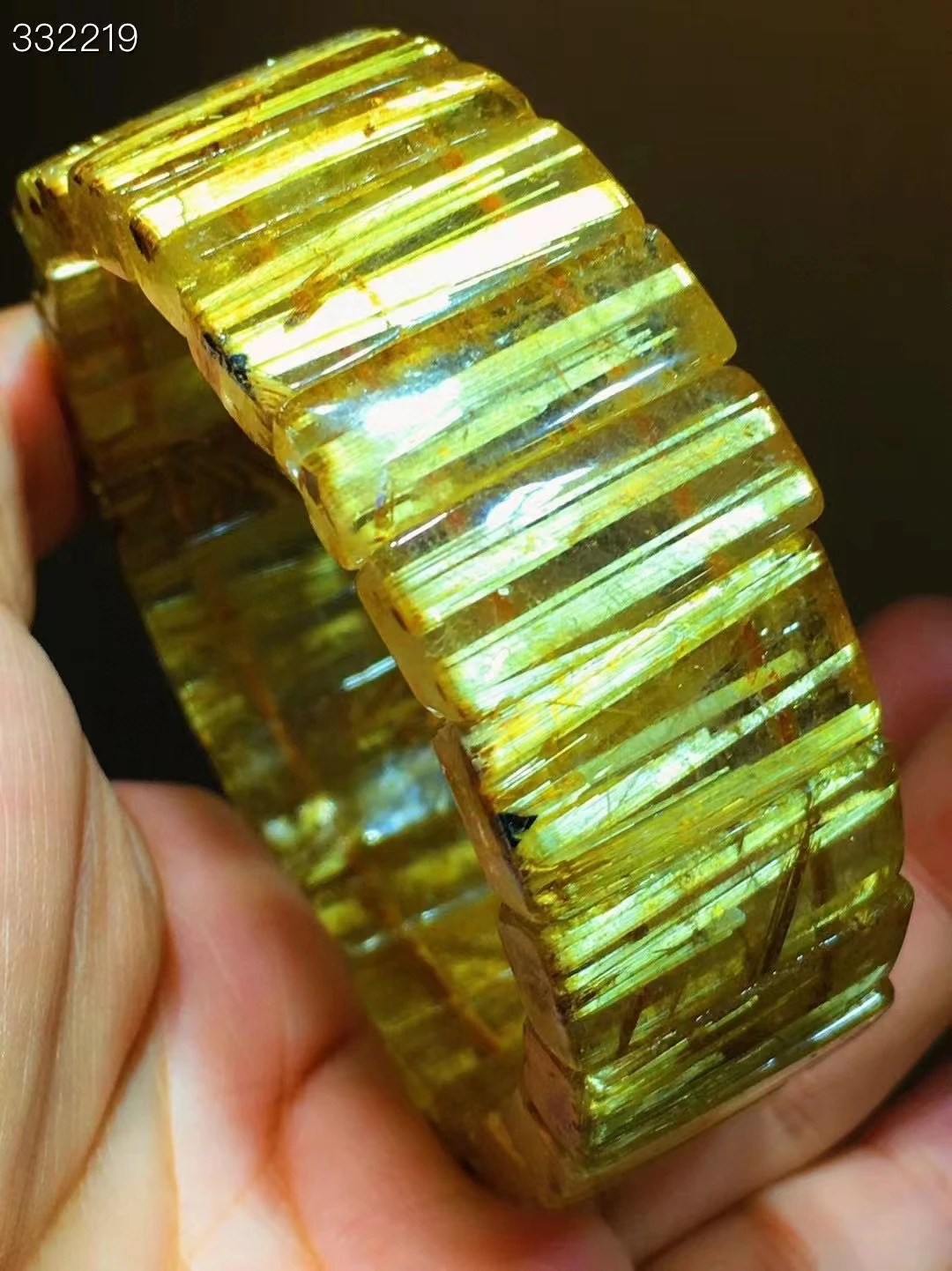 Natural Gold Rutilated Quartz Clear Rectangle Beads Bracelet 22.3x11x6.6mm Bangle Women Men Fashion Wealthy Stone Genuine AAAAAA