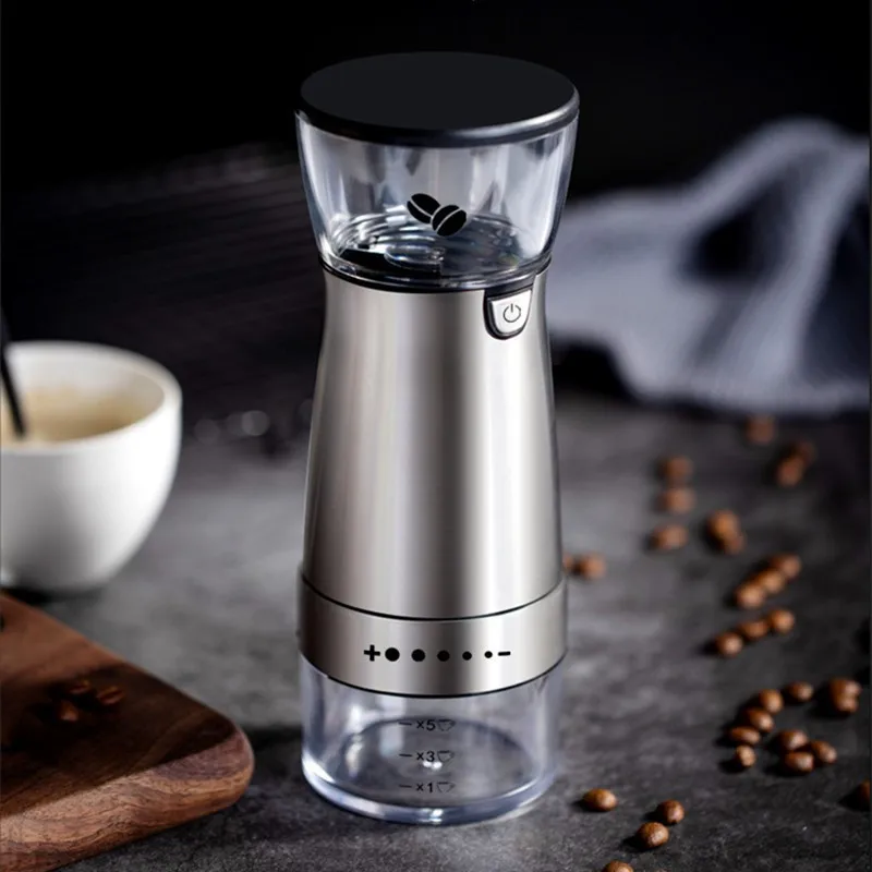 

USB Electric Coffee Grinder Stainless Steel Adjustable Coarseness Charging Mill Nuts Beans Spices Grains Grinding Kitchen Gadget