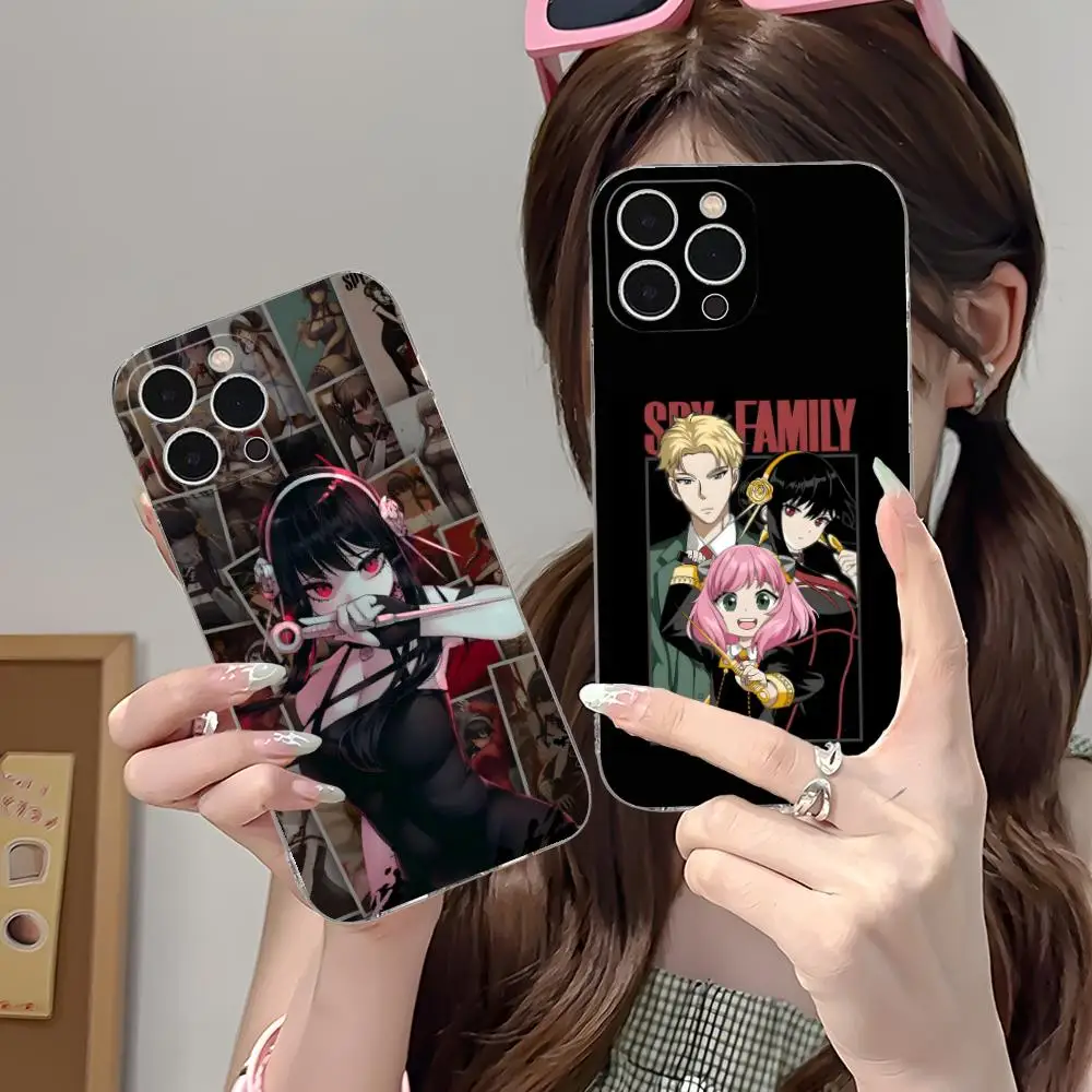 

Spy Anime Family Phone Case for iPhone 16 15 14 13 12 11 X XR XS 8 6 Pro Max Plus Mini Clear Colour Printing Cover Luxury