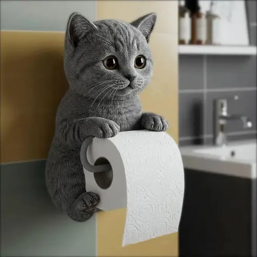 Imagen 2 del producto Soporte de papel higiénico para gatos, portarrollos de baño para gatos, estante para rollos montado en la pared, dispensador bonito para dormitorio, hogar, RV, baño, cocina de viaje
