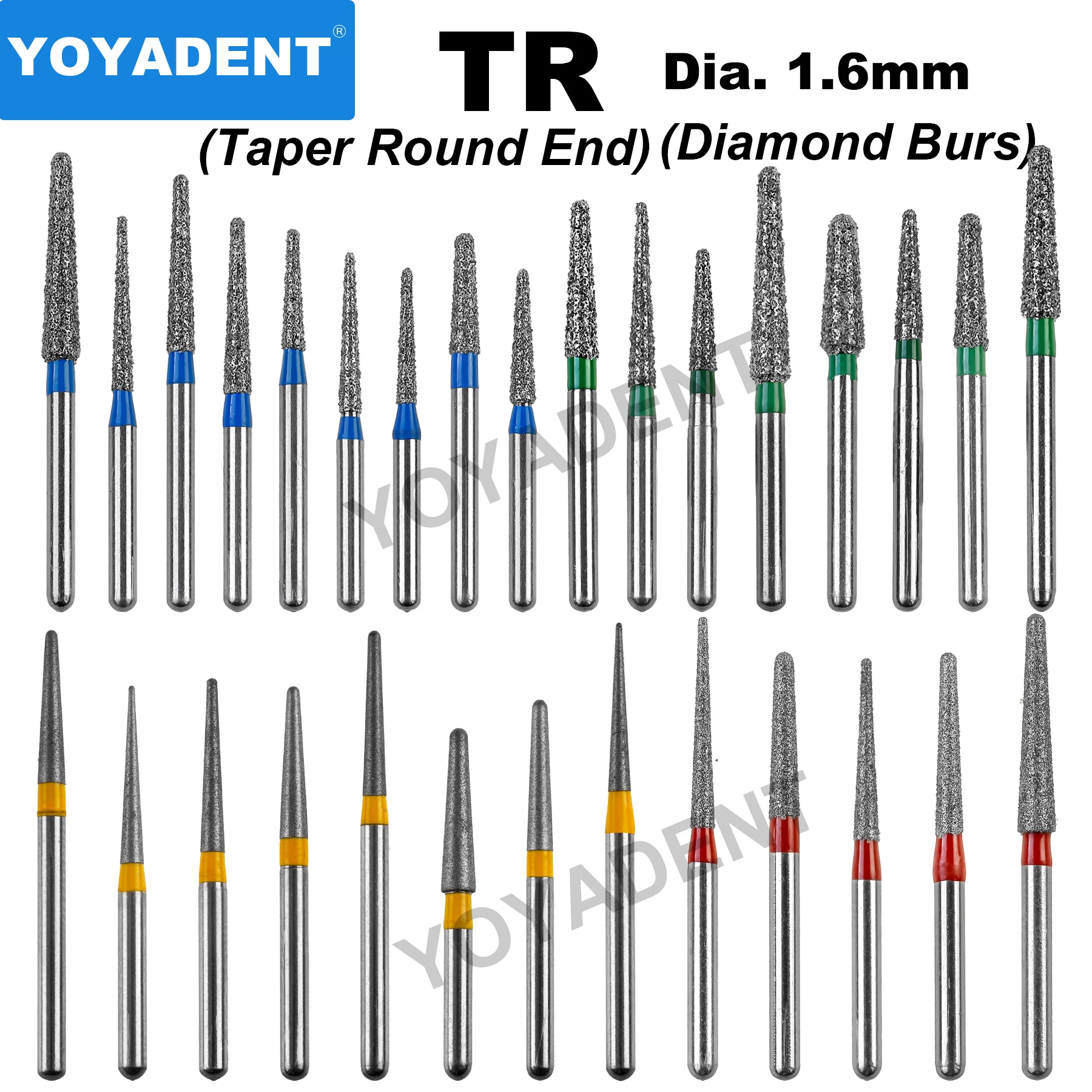 TR Type Dental Diamond Burs Dentistry Drills Dental Burs for High Speed Turbines Dental Lab Polishing Dia.1.6mm 10Pcs/Pack