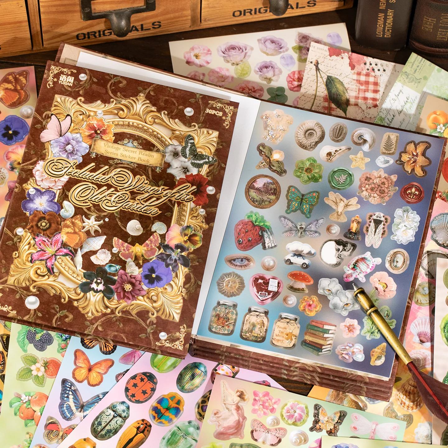 conjunto-de-adesivos-vintage-wonderland-mrpaper-com-30-folhas-para-scrapbooks-agendas-journals-criacao-de-cartoes-diy-presente-de-aniversario-e-feriado