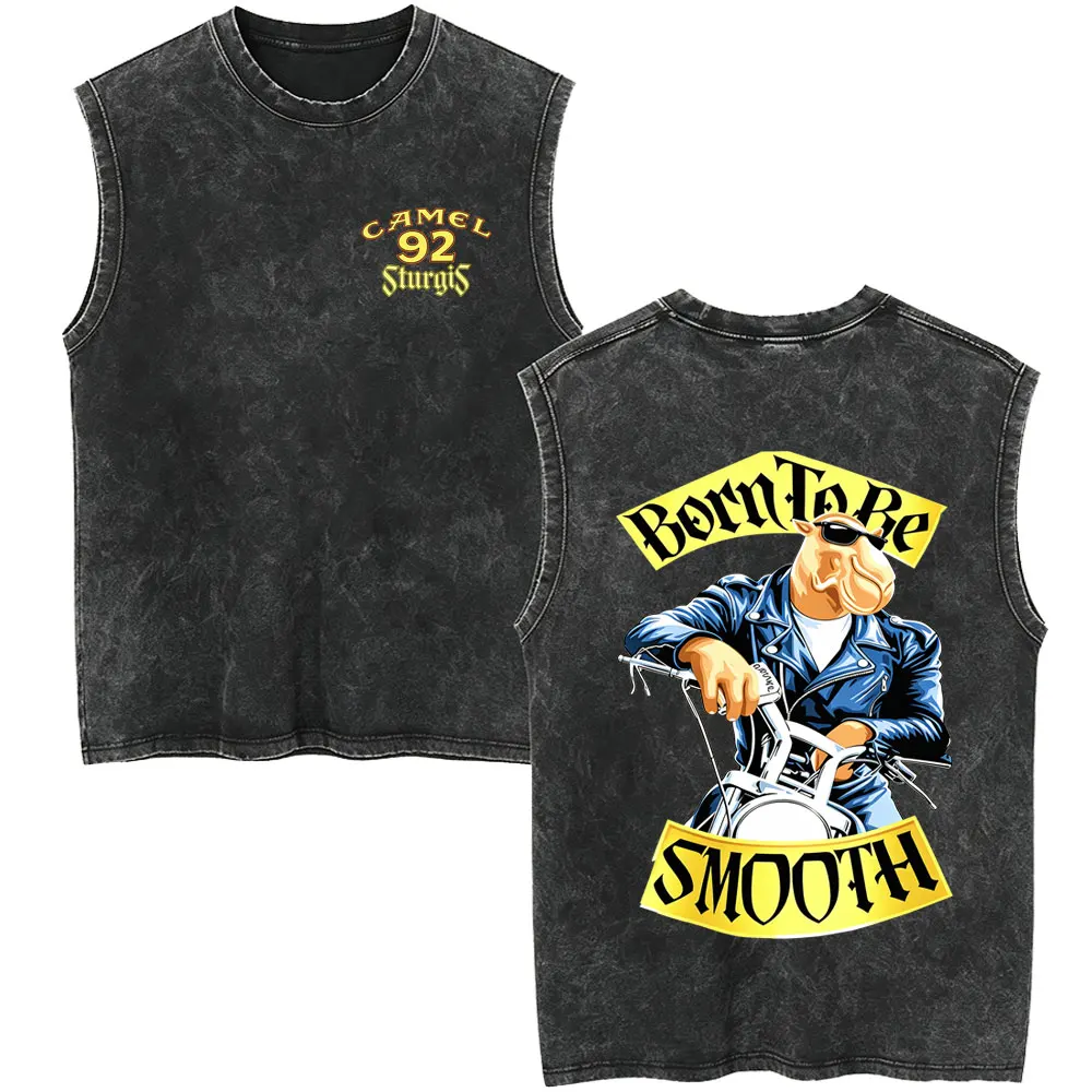 Hot Sale New Camel Motocycle Car Vintage Washed Tank Tops Men Women Fashion Retro Oversized Sleeveless Vest T-shirt Streetwear