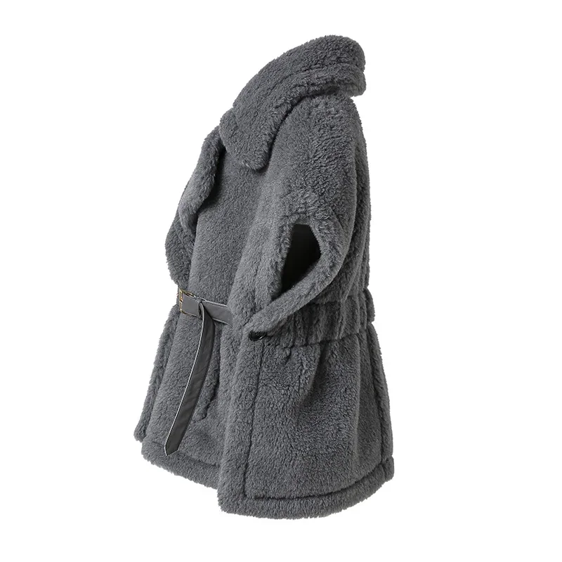 Imagem -04 - Cabolsa Curto de lã com Cinto de Couro Colete de Pelúcia para Senhora Moda Streetwear Colete Inverno Recém-chegados 2024