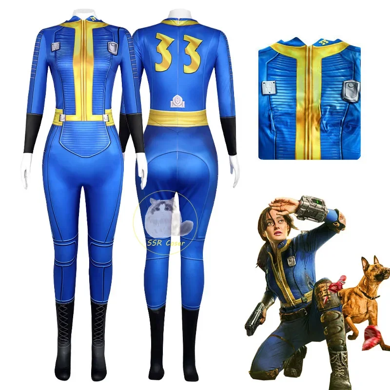 Spel Lucy Cosplay Fall Coout Locker 33 Cosplay Kostuum Lucy Zentai Jumpsuits Blauw Uniform Halloween Halloween Feest Voor Vrouwen