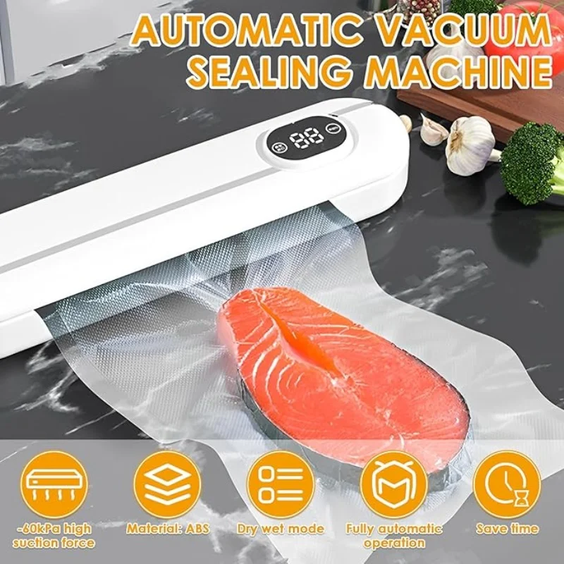 High-efficiency Food Vacuum Sealer Wet and Dry Mode Household Food Preservation Sealer Laminator with 10 Sealed Bags