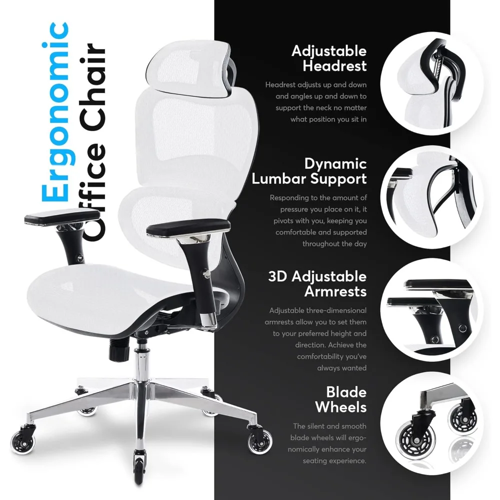 ErgoPro Ergonomic Office Chair - Rolling Desk Chair with 4D Adjustable Armrest, 3D Lumbar Support and Blade Wheels