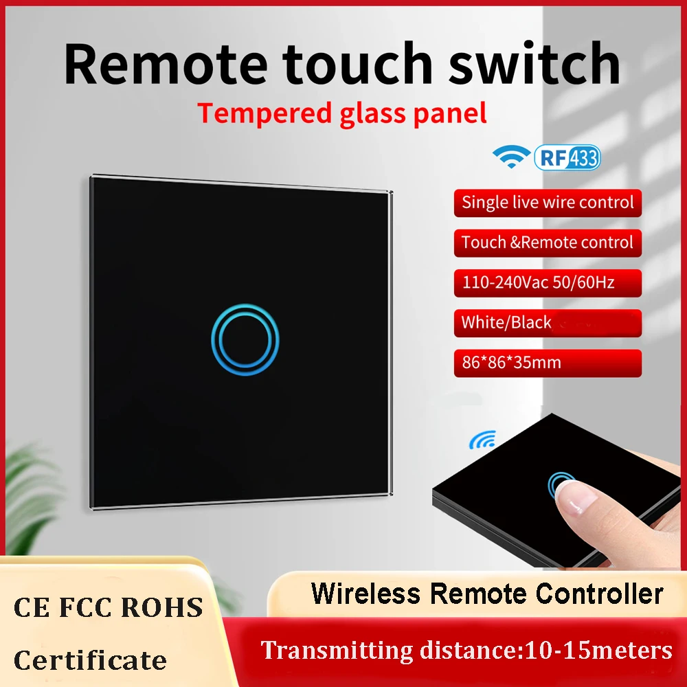 

1/2/3gang RF433 Wall Touch Switch Light Switches And Wireless 433Mhz Remote Controller for Lighting Control EU Standard