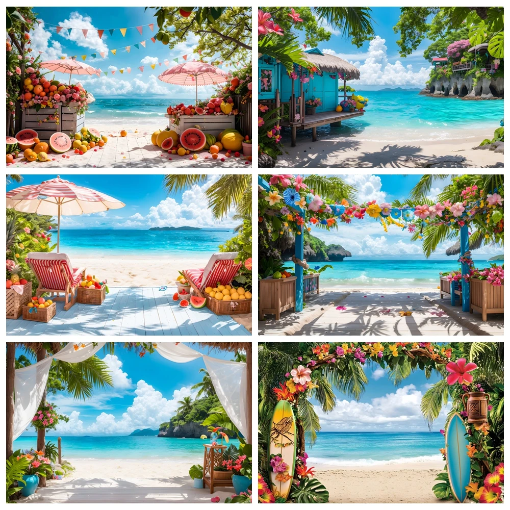 Summer Seaside Natural Scenery Photography Background Sunshine Beach Palm Trees Holiday Party Decoration Backdrop Photo Studio