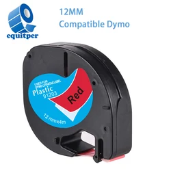 Alternatif Dymo etiket şerit Letratag plastik lamine bant ile uyumlu kırmızı LT91203 üzerinde EQUITPER 12mm siyah LT-100 için