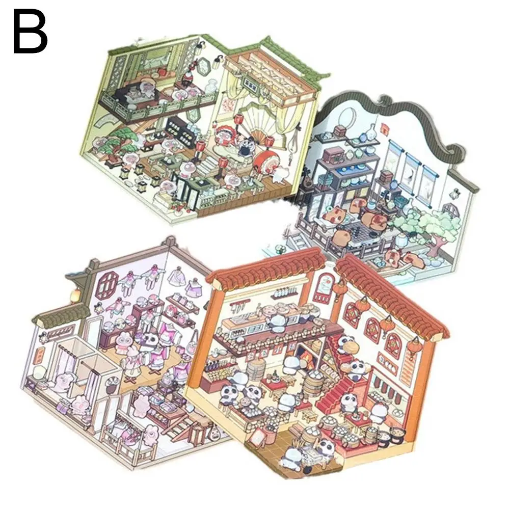 Наклейки для дома, креативные миниатюрные сцены, 3D миниатюрные милые наклейки, наклейки для сцены ручной работы, наклейки с героями мультфильмов «сделай сам», забавная Корея S4D8