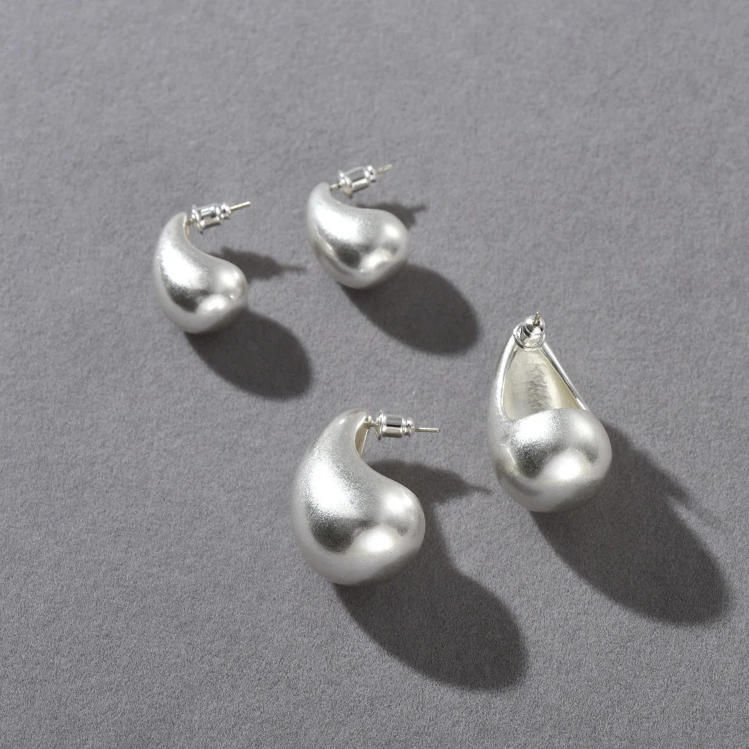 Vintage Gold Plated Chunky Dome Drop Earrings for Women Matte Metal Hollow Thick Teardrop Earrings Jewelry Gift