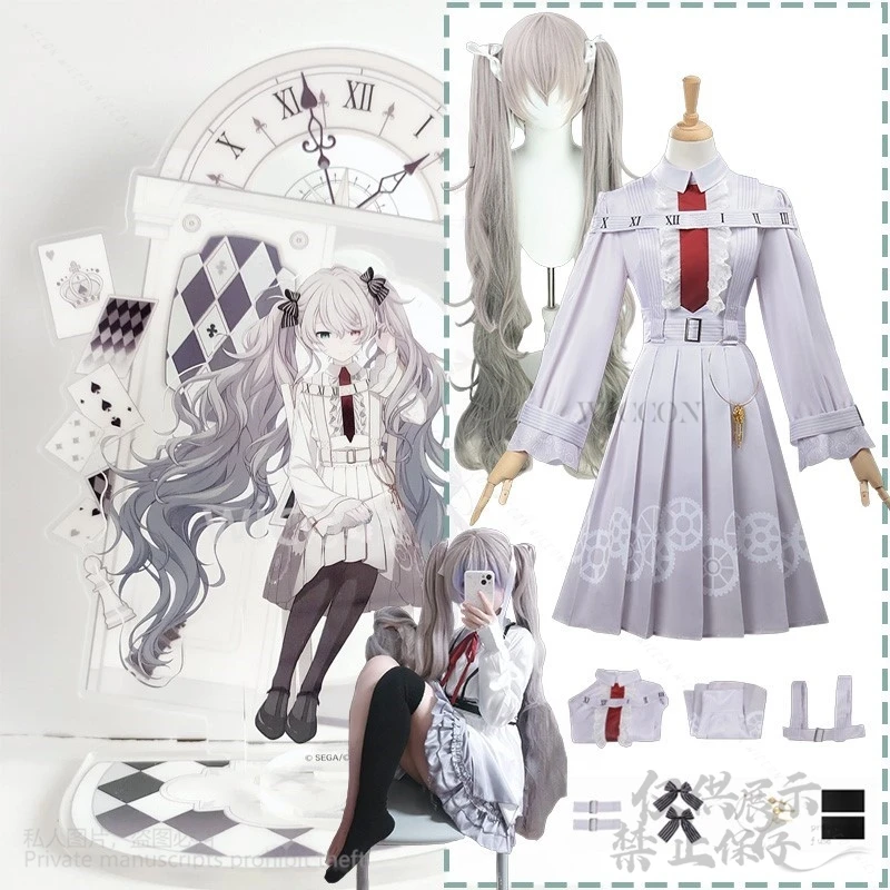 

Аниме-игровой проект Sekai, красочный сценический Feat 25, ночной шнур, белый костюм для косплея, платье Лолиты, парик для Хэллоуина, индивидуальный заказ